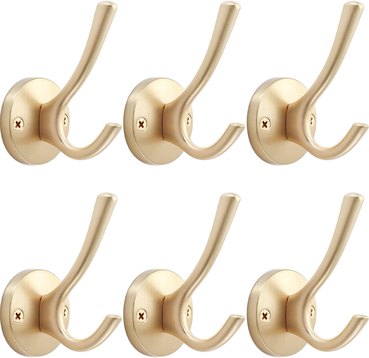 Heavy Duty Gold Wall Hooks for Coats and Towels - 6 Pack