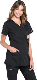 Cherokee Women's Maternity Nurse Scrub Top with 3 Pockets Mock Wrap