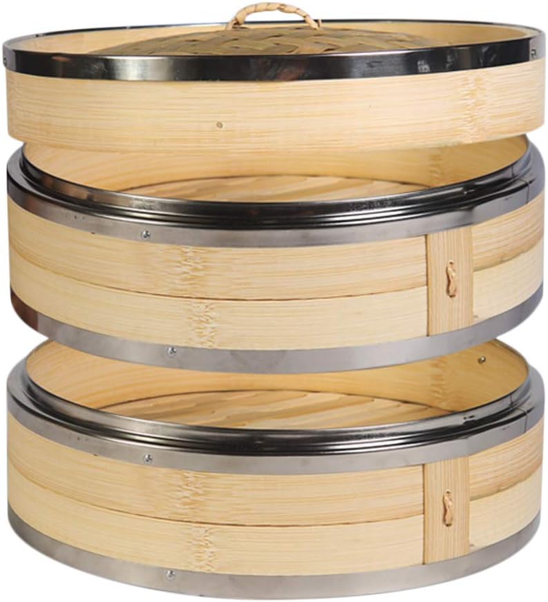 2-Tier Bamboo Steamer for Healthy Asian Cooking with Accessories