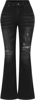 Womens Mid Rise Flare Jeans Distressed Bell Bottoms - Stretchy Comfort