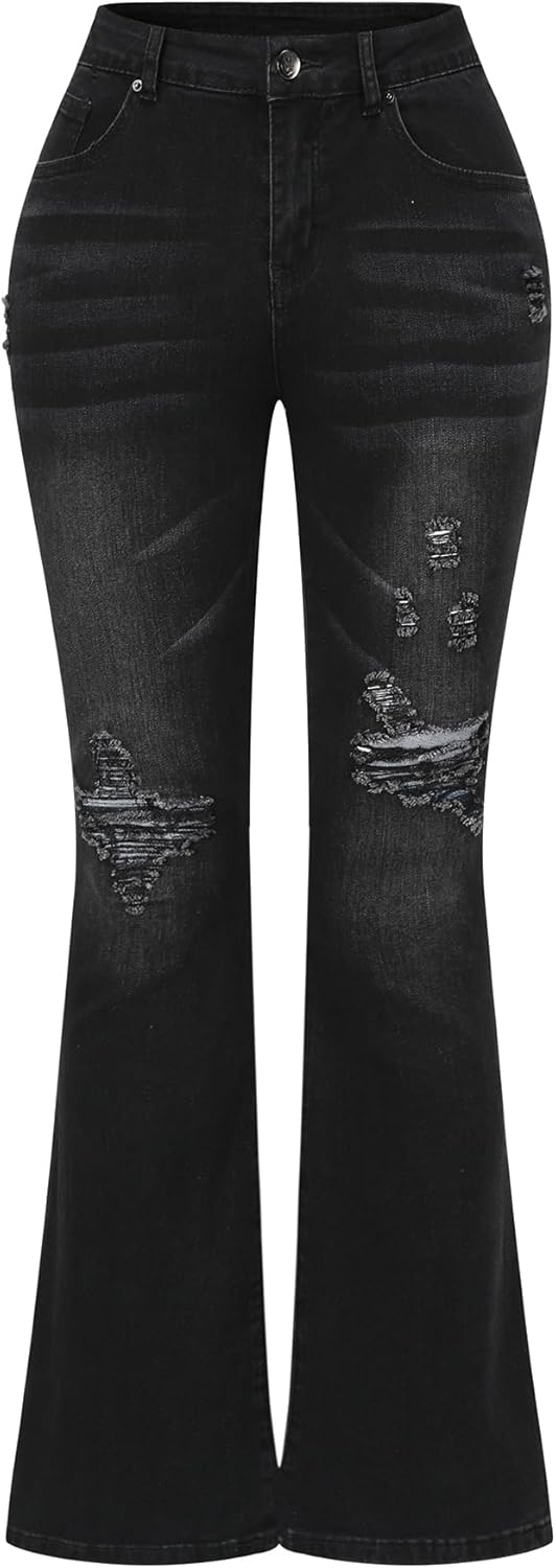 Womens Stretchy Mid Rise Flare Jeans for Trendy Style