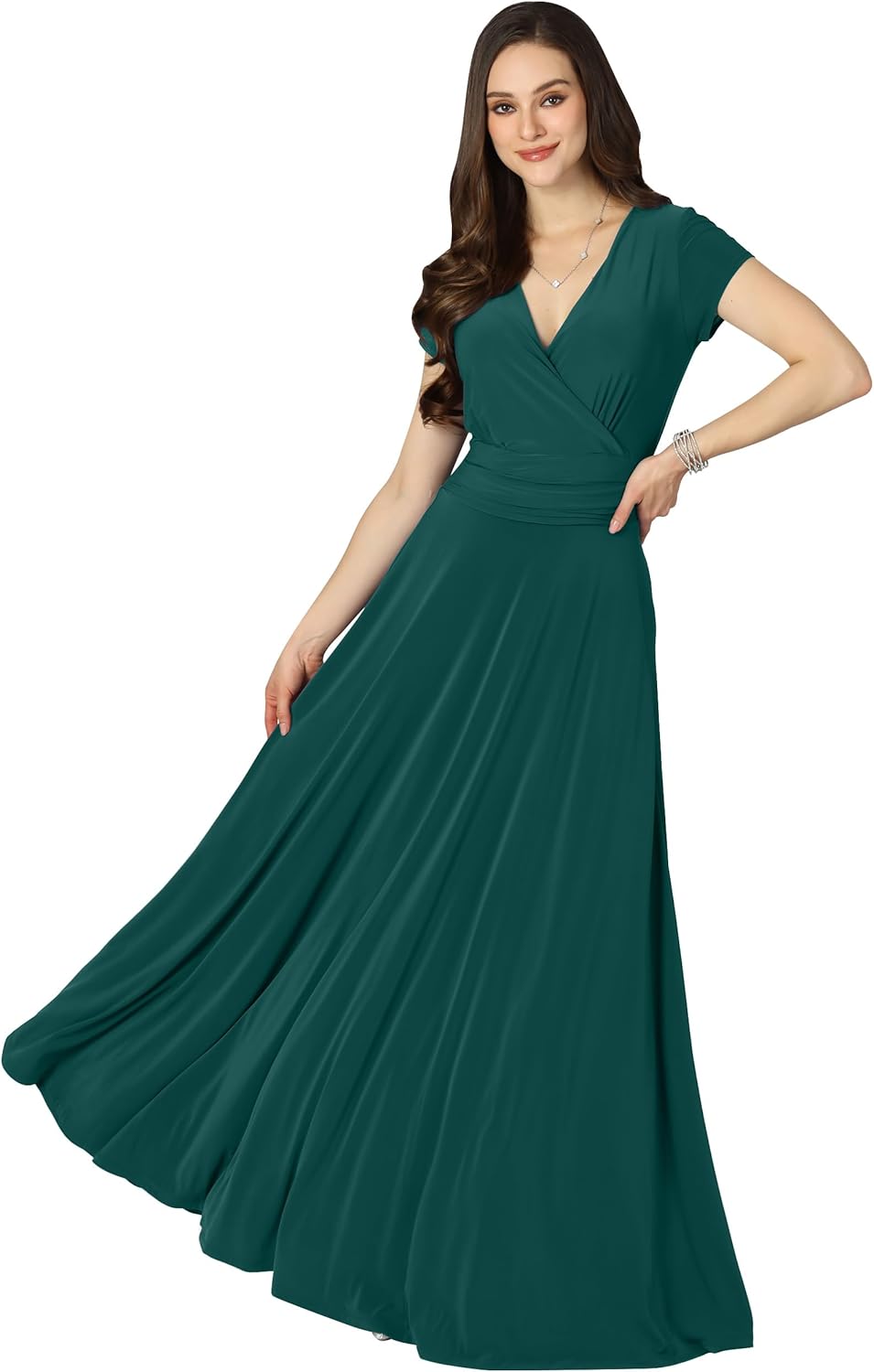 KOH KOH Womens Sexy Cap Short Sleeve V-Neck Flowy Gown