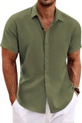 Men's Linen Button Down Short Sleeve Casual Shirt - Lightweight Summer