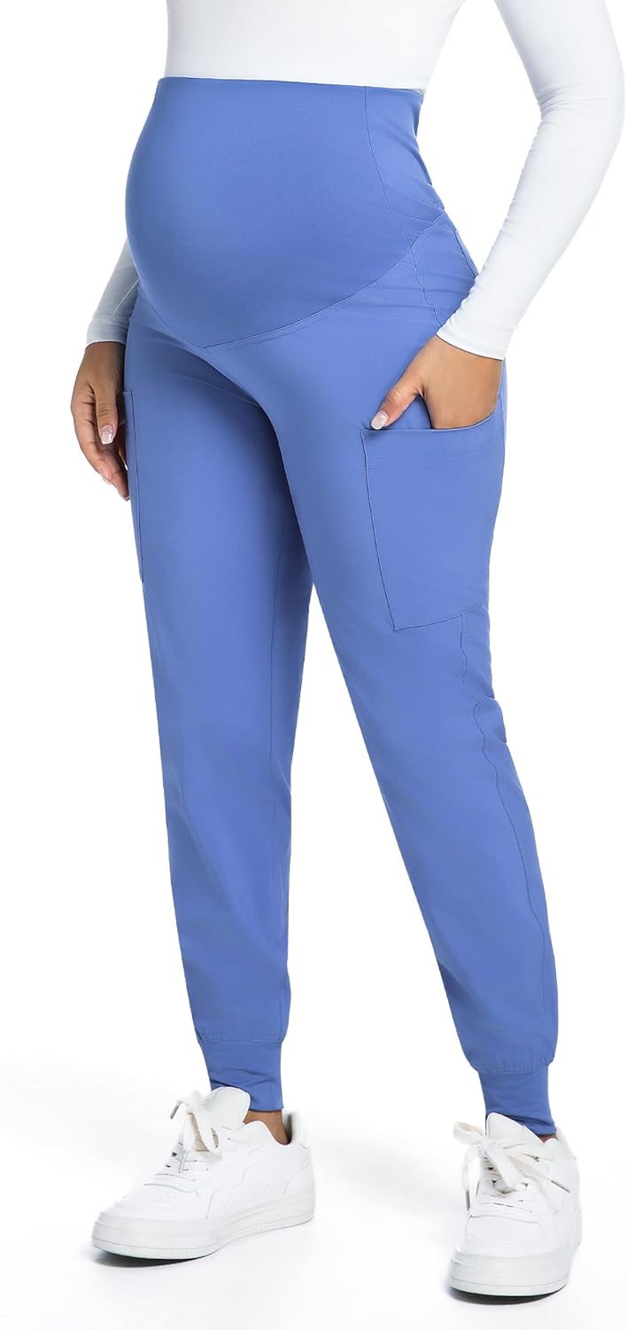 Maternity Scrub Pants with Stretch Belly Panel for Comfort