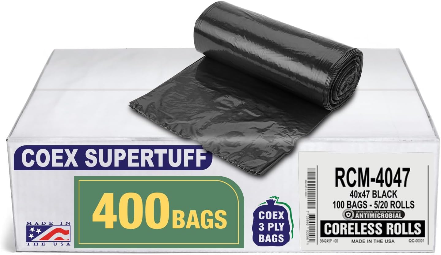 Aluf Plastics 3 Ply Trash Bags 45 Gallon Heavy Duty Black
