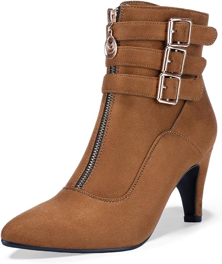 IDIFU Women's Pointed Toe Ankle Booties with Kitten Heel