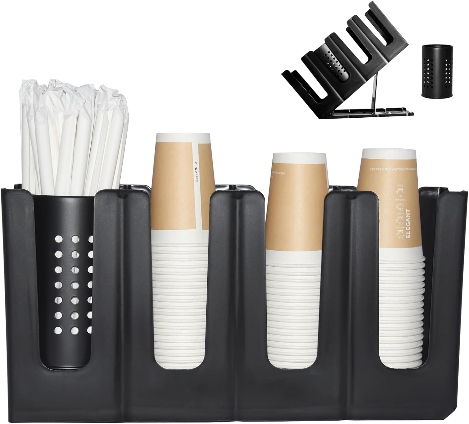 Cup Holder Lid Dispenser with Straw Organizer for Breakroom