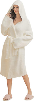 bearberry Cozy Robe for Women - Lightweight Plush Hooded Bathrobe