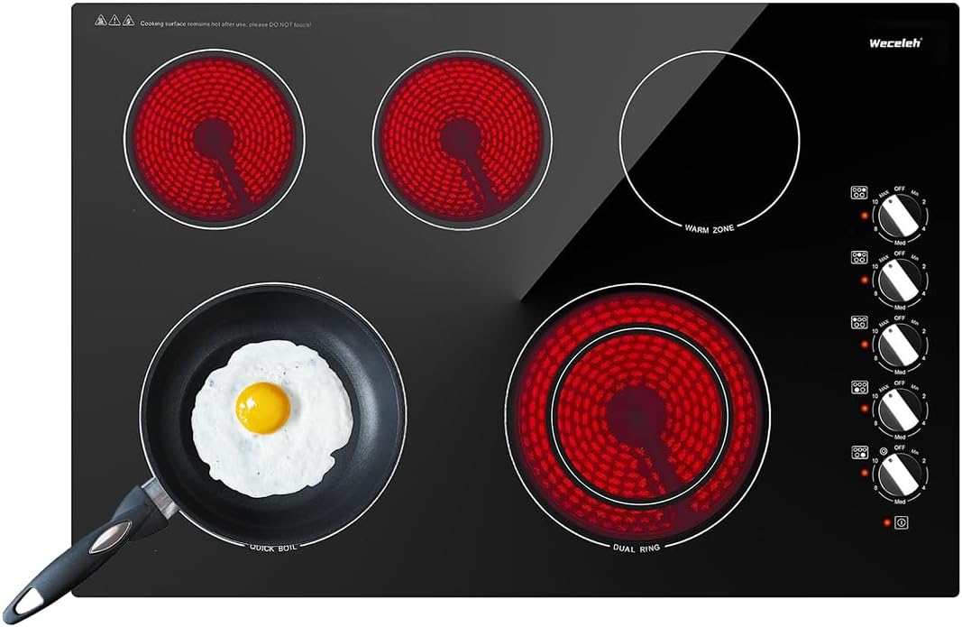 Weceleh 30 Inch Electric Cooktop with 5 Burners and Knob Control