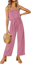 Womens Off Shoulder Strapless Belted Wide Leg Jumpsuit - Casual Chic