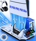 PS5 Slim Stand with Turbo Cooling & Charging Station - 3 Level Fan, 13-Game Organizer