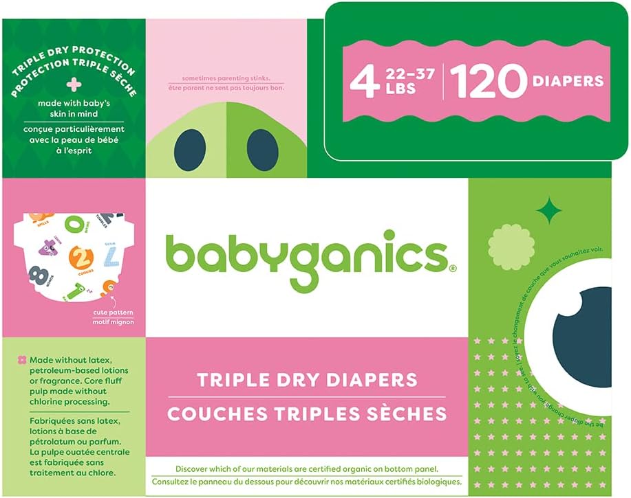 Babyganics Size 4 Diapers: 120ct Triple Dry Protection