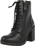 Soda Malia Round Toe Stacked Lug Heel Lace Up Ankle Booties