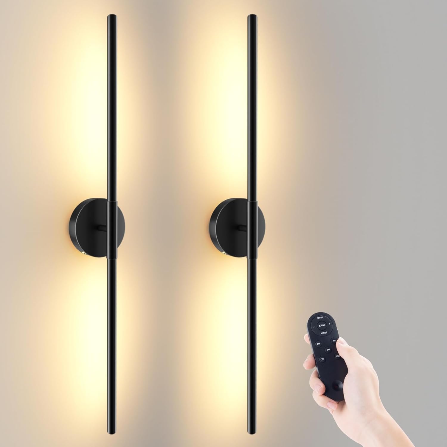 Battery Operated Wall Sconces Set of 2 with 360 Rotation