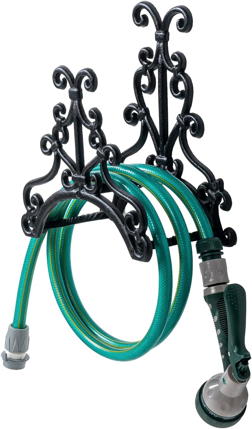 Vintage Baroque Scrollwork Cast Iron Garden Hose Holder Rack
