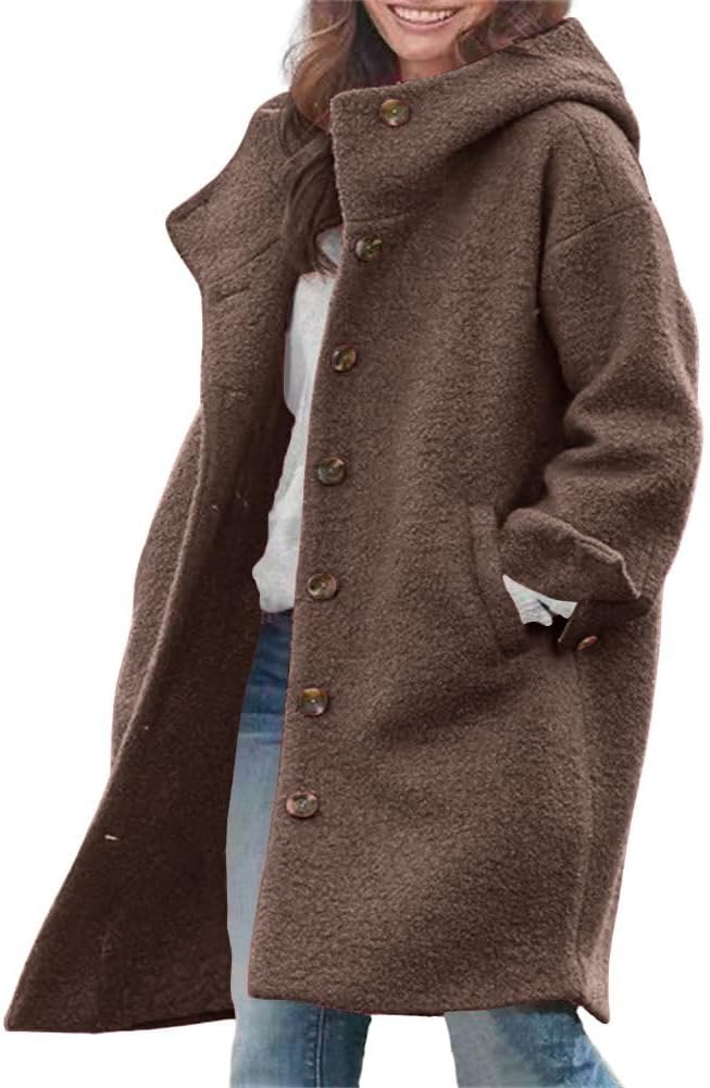 Chouyatou Women's Winter Long Wool Coat with Hood for Style