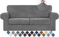 Light Grey Velvet Couch Covers for 2 Cushion Sofa - High Stretch Plush