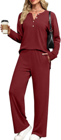 Women's V Neck Button Lounge Set - Soft Cashmere Brushed 2-Piece