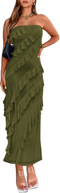 Strapless Mesh Bodycon Midi Dress - Elegant Summer Cocktail Wear BTFBM