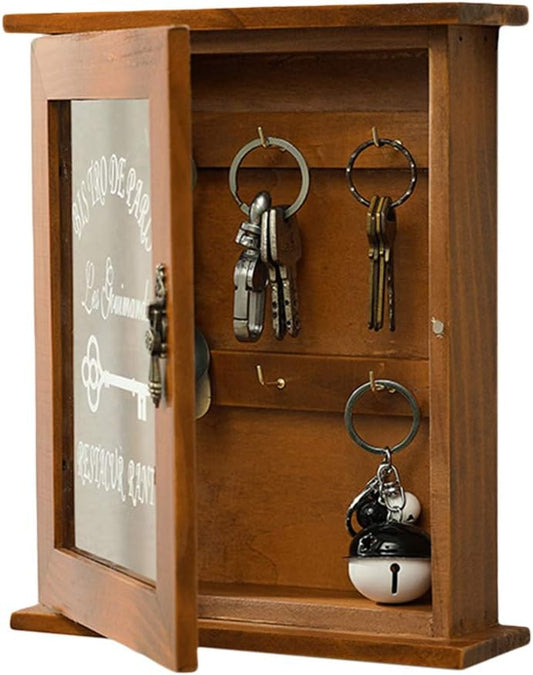 Farmhouse Vintage Wooden Key Box - 6 Hooks