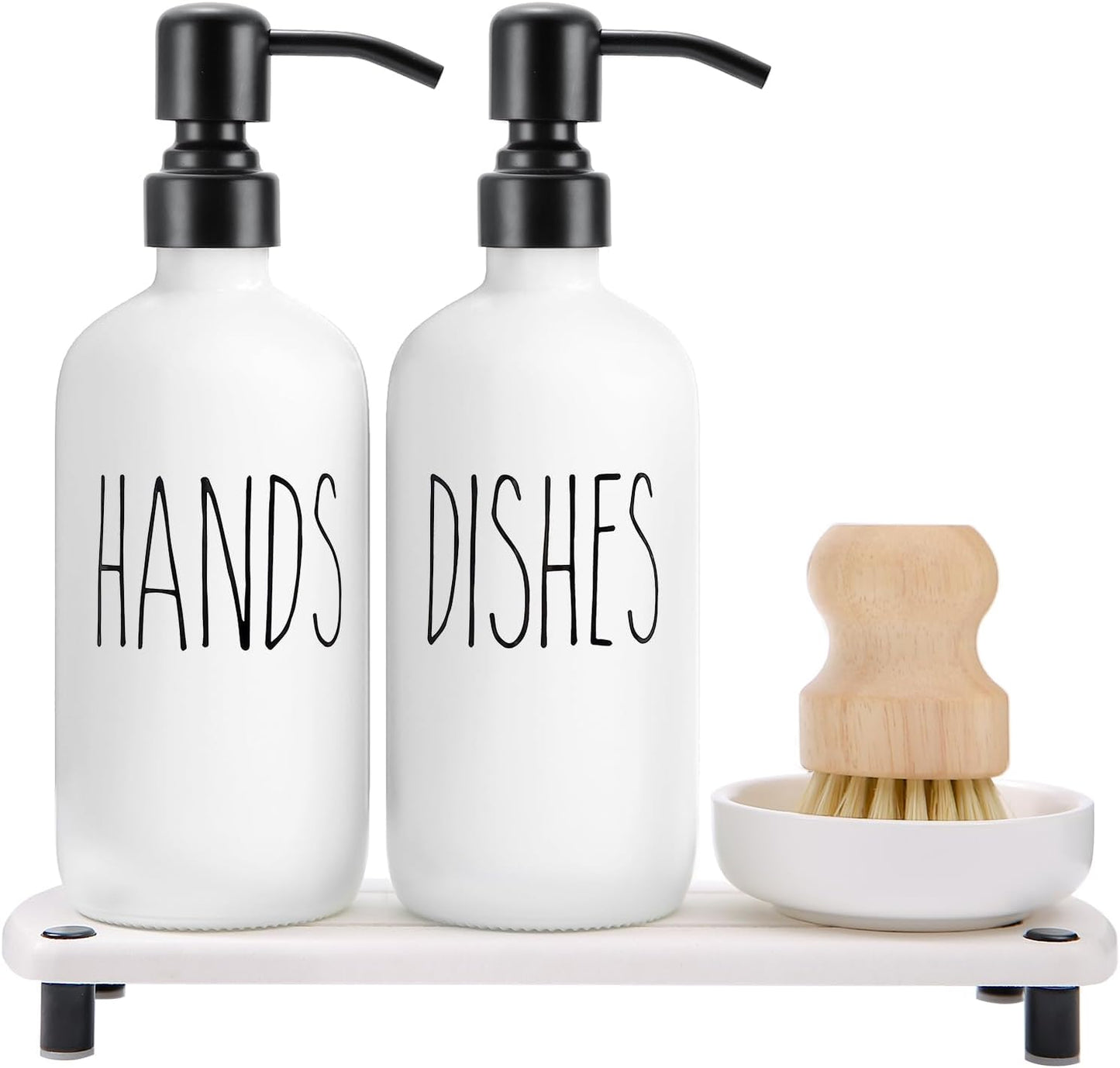 MOMEEMO White Soap Dispenser Set for Kitchen and Farmhouse Decor