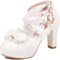 Kawii Shoes Bow Pearl Heels Lolita Platform Heels - Cute Mary Janes