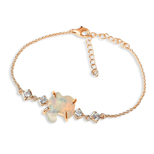 Raw Fire Opal Chain Bracelet for October Birthstone Gifts