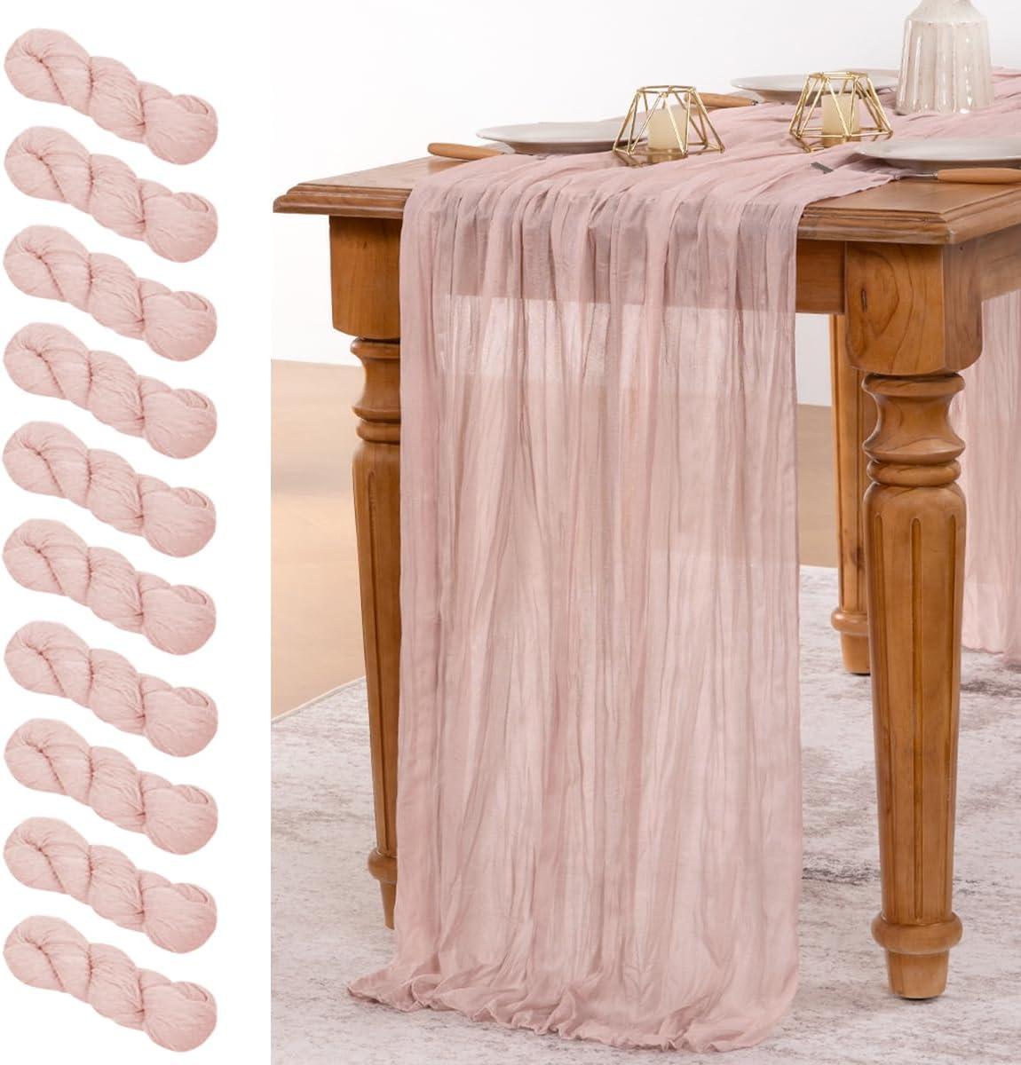 MLMW 10 Pack Pink Cheesecloth Table Runner for Events and Decor