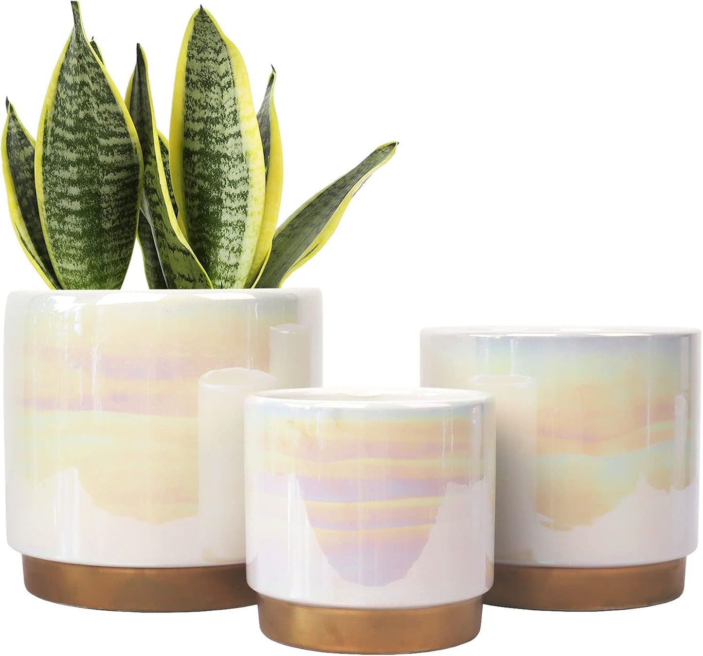Gepege White Indoor Pots for Plants with Rainbow Pearl Glaze