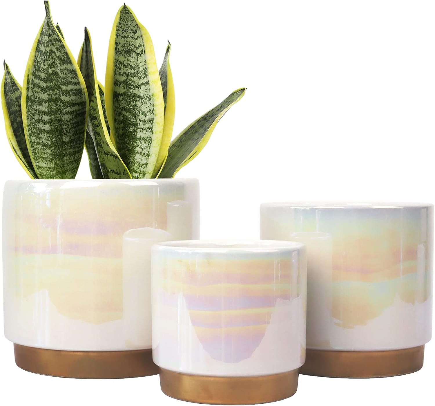 Gepege White Indoor Pots for Plants with Rainbow Pearl Glaze
