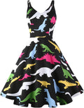 GOOBGS Women's 1950s Retro Spaghetti Strap Cocktail Swing Dress wear