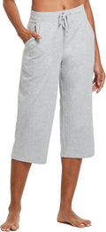 Women Wide Leg Capris Cotton Crop Pockets - Comfortable Yoga Capris