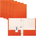 Orange Paper 2-Pocket Folders with Prongs 50 Pack - Durable Matte
