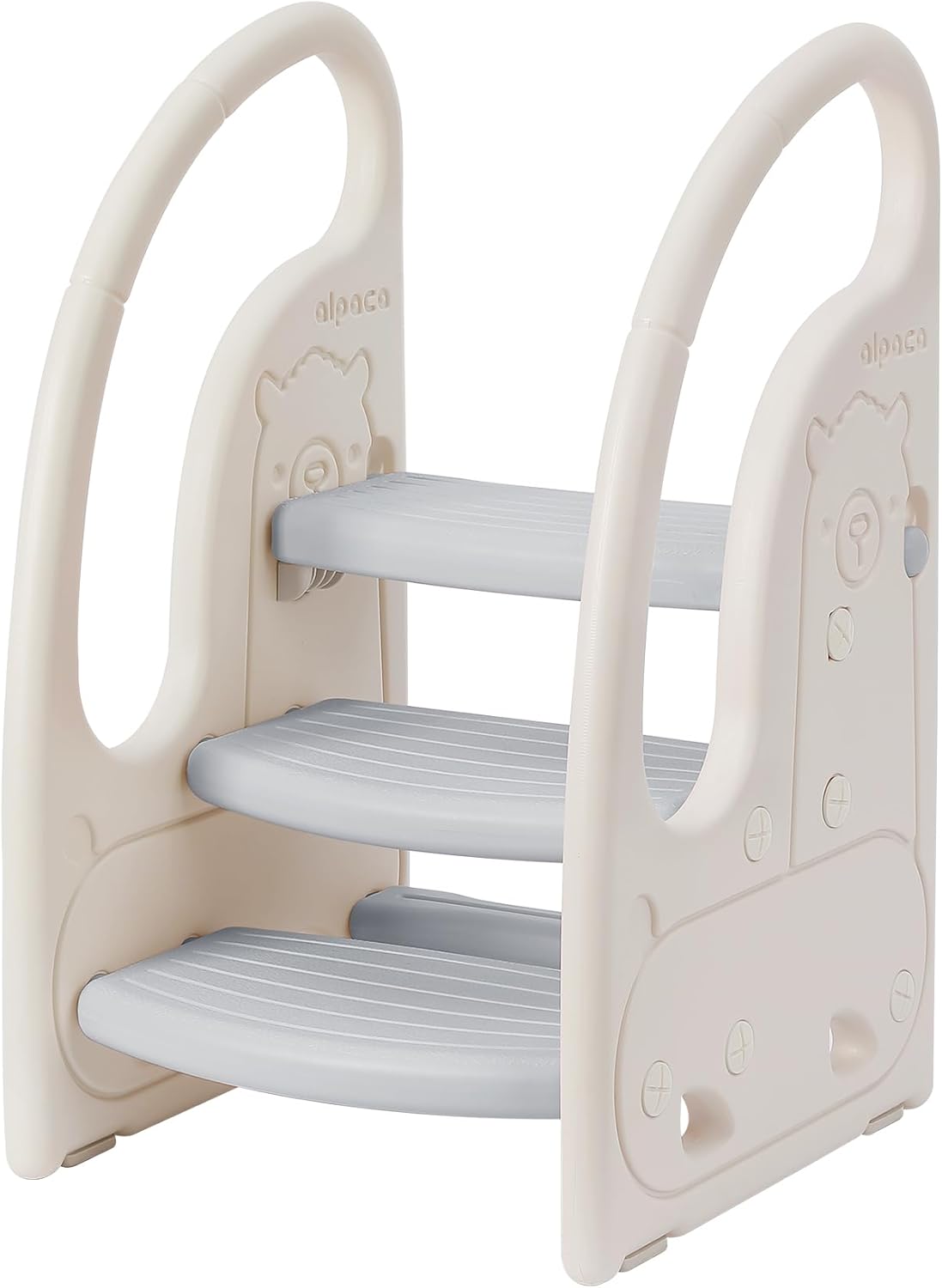 Toddler 3 Step Stool for Kids Learning Helper Tower Grey White