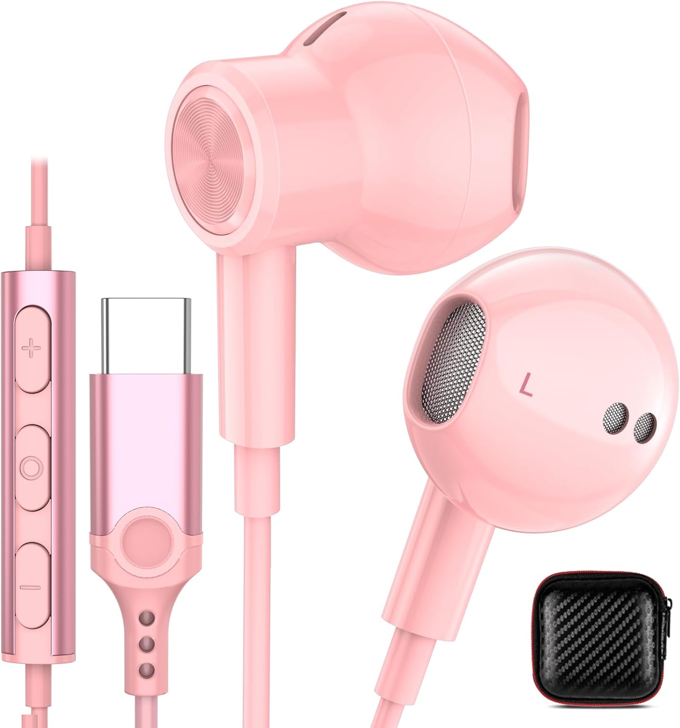iMangoo Pink USB C Earbuds: Crisp Sound & Mic