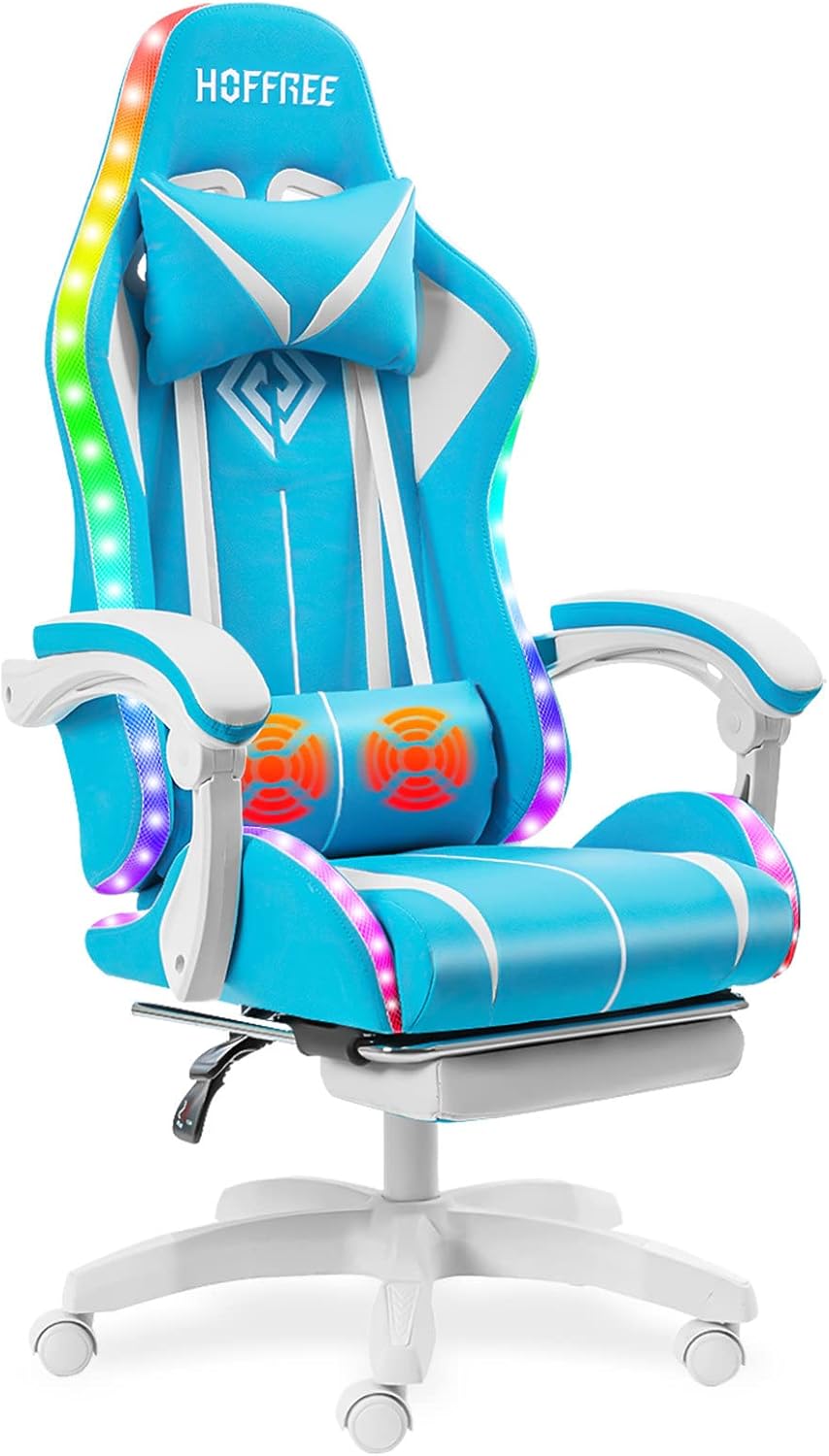 VANSPACE RGB Gaming Chair: Massage, LED, Ergo Lumbar Support
