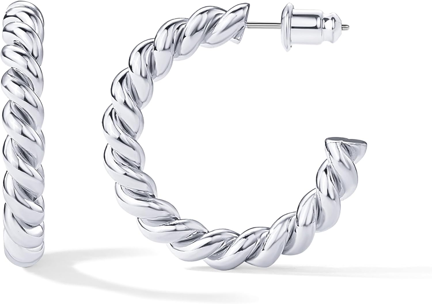 Elegant 14K Gold Plated Twisted Rope Round Hoop Earrings