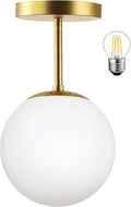 Mid Century Modern Globe Semi Flush Mount Ceiling Light - Frosted