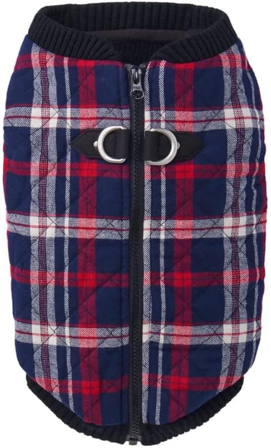 Gooby Fashion Vest Check Dog Jacket - Warm Zip Up Bomber Vest