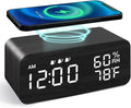 Wooden Digital Alarm Clock with Wireless Charging - Dimmable, 3 Alarms