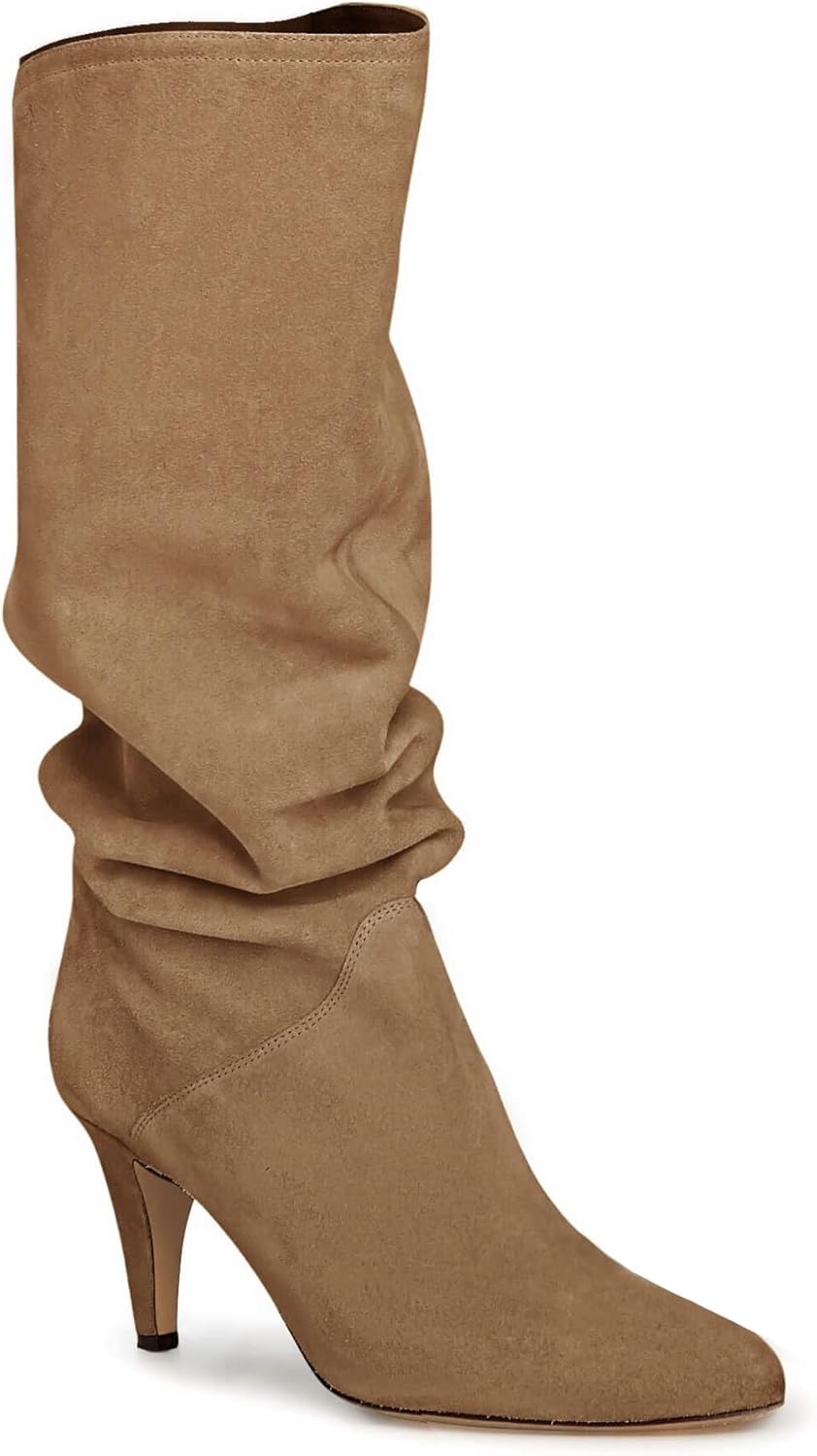 Coutgo Womens Slouchy Knee High Boots for Wide Calf Comfort