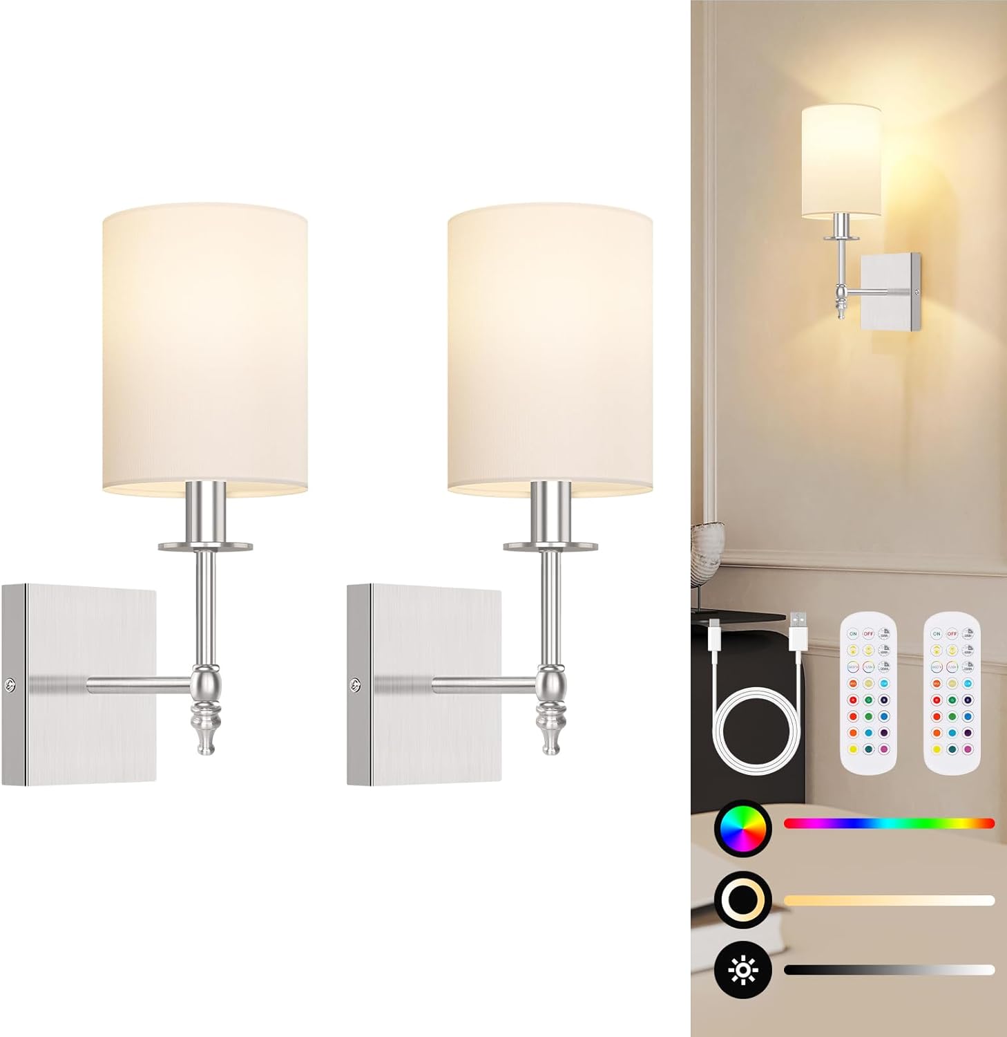 14.5 Inch Battery Operated Wall Sconces Set of 2 with Remote