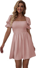 Women's Square Neck Flounce Shirred Ruffle Hem Dress - Casual Work