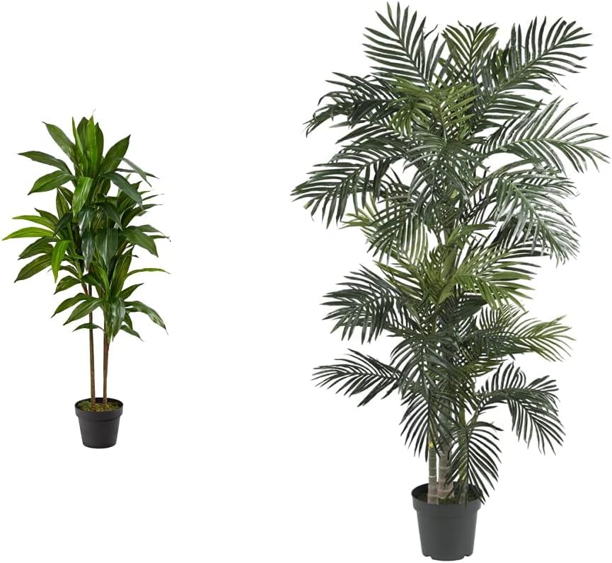 Lifelike 48in Dracaena Silk Plant and 6.5ft Palm Tree Decor