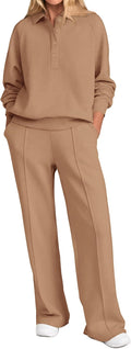 Women Fall 2 Piece Outfits Sweatsuit Set - Cozy Wide Leg Tracksuit