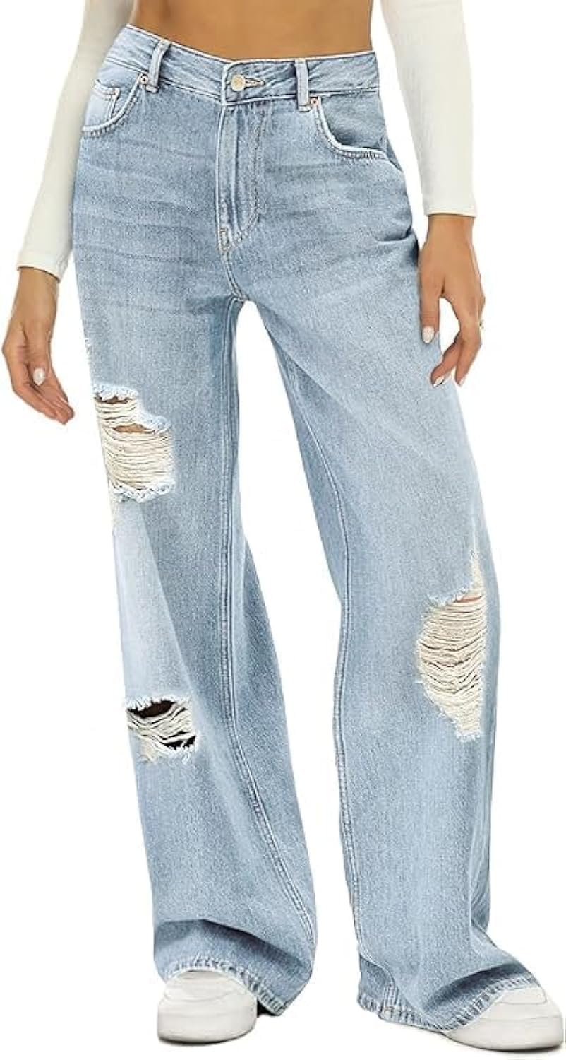 HDLTE Women Wide Leg Jeans High Waist Baggy Jean for Comfort