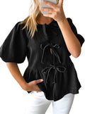 Tankaneo Womens Denim Tie Front Top - Flattering Casual Babydoll