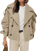 Womens Cropped Trench Coat Short Jacket - Windproof Fall Layer