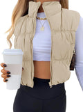 Crop Puffer Vest for Women - Lightweight Cropped Winter Zip-Up