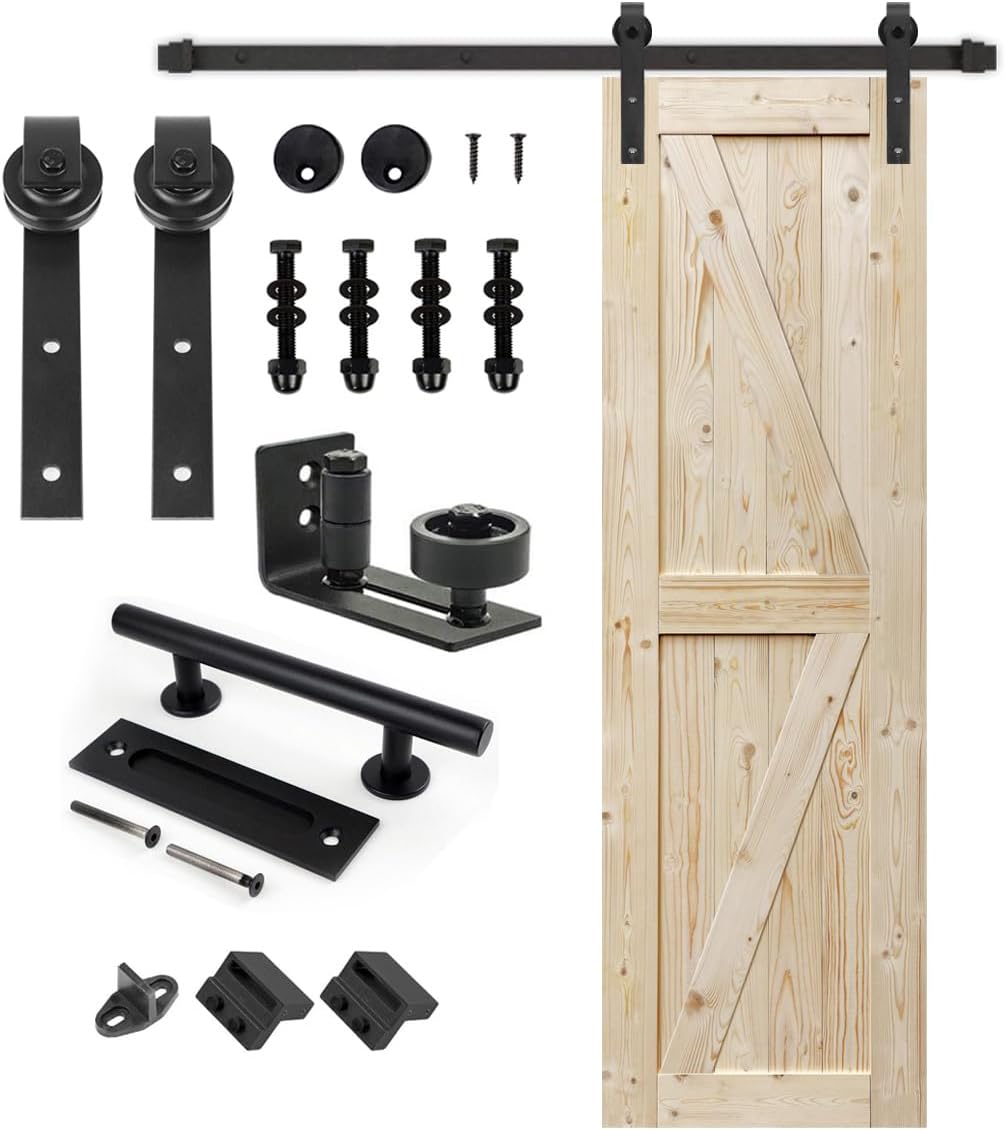 Unfinished British Brace Knotty Barn Door with Sliding Hardware